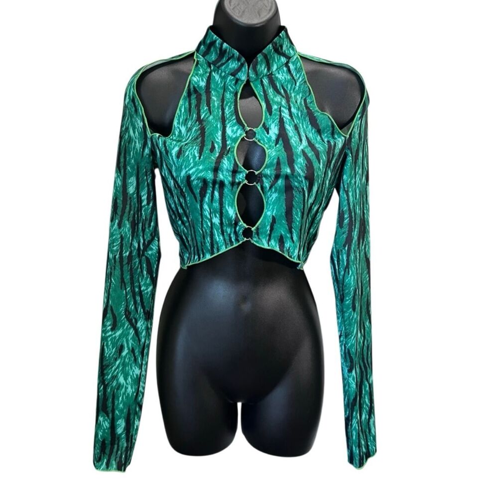 Kim Shui Qi Pao Top Green Stipe Crop Top Size Small